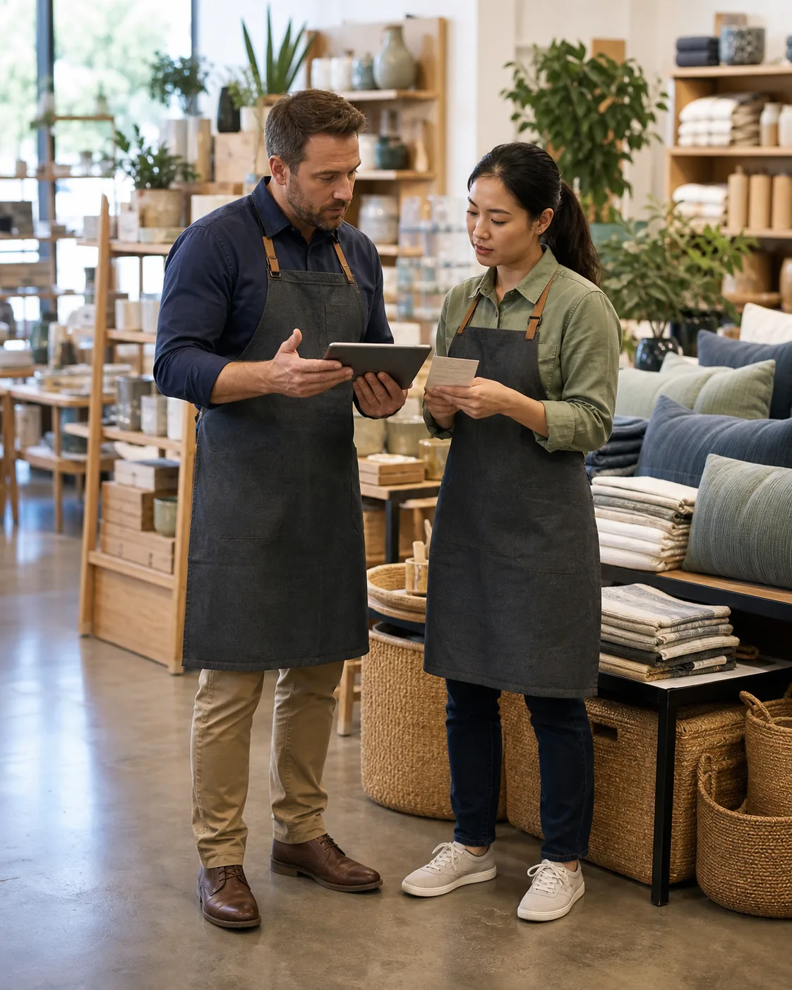 Retail colleagues reviewing opening materials